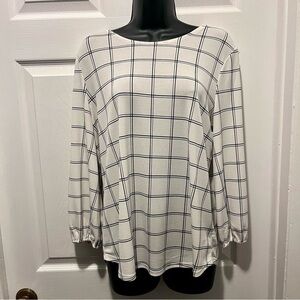 3/25$💥 Adrianna Papell Blouse Top Medium Women geometric White black long sleeve